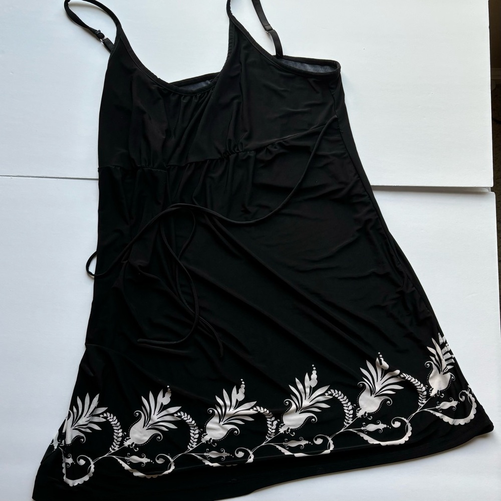Ambrielle Babydoll Nightie‎ with Tie Size L Black & Ivory, Silky soft!